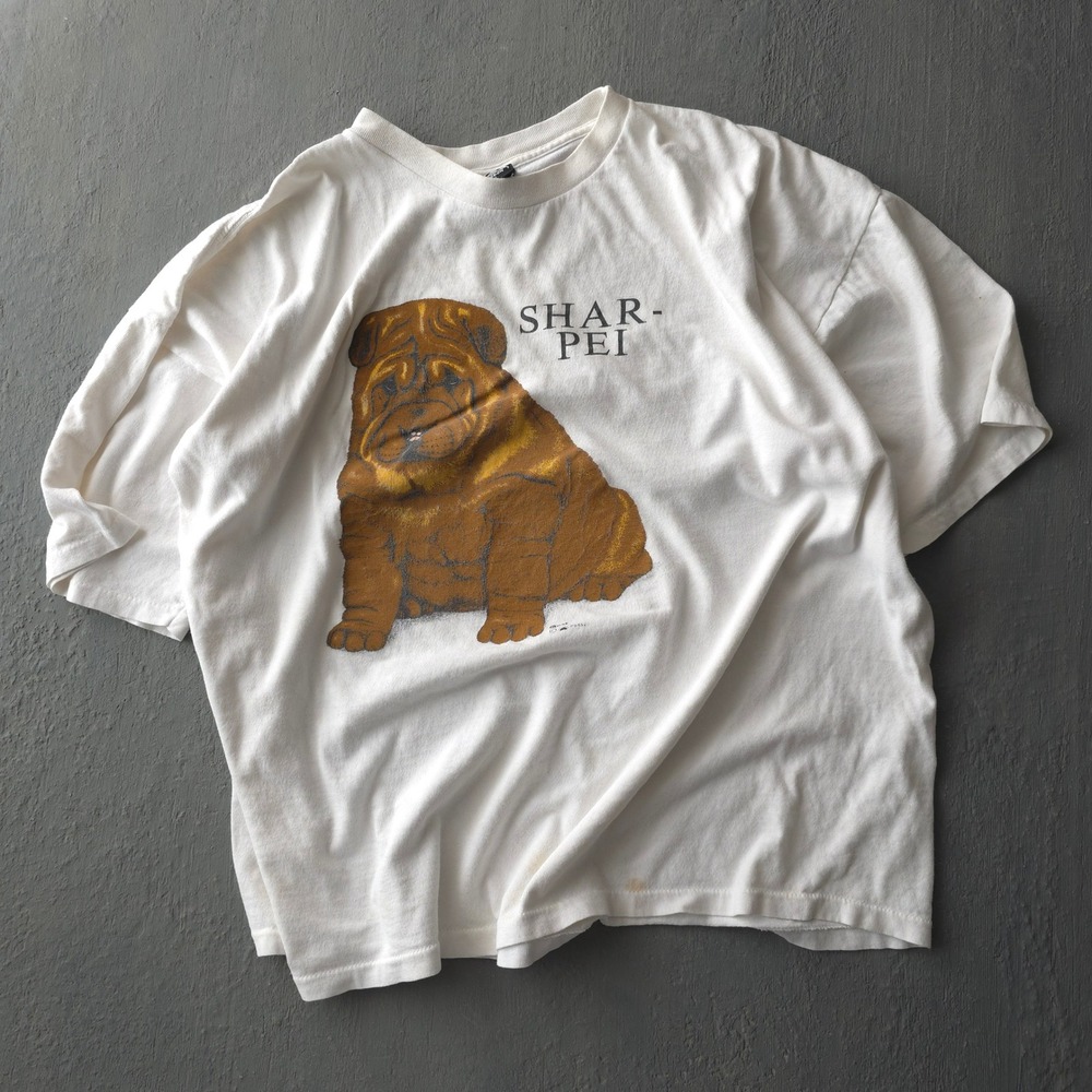 Vintage 90s Reebok White Shar-Pei Graphic T-shirt XXL Dog Art